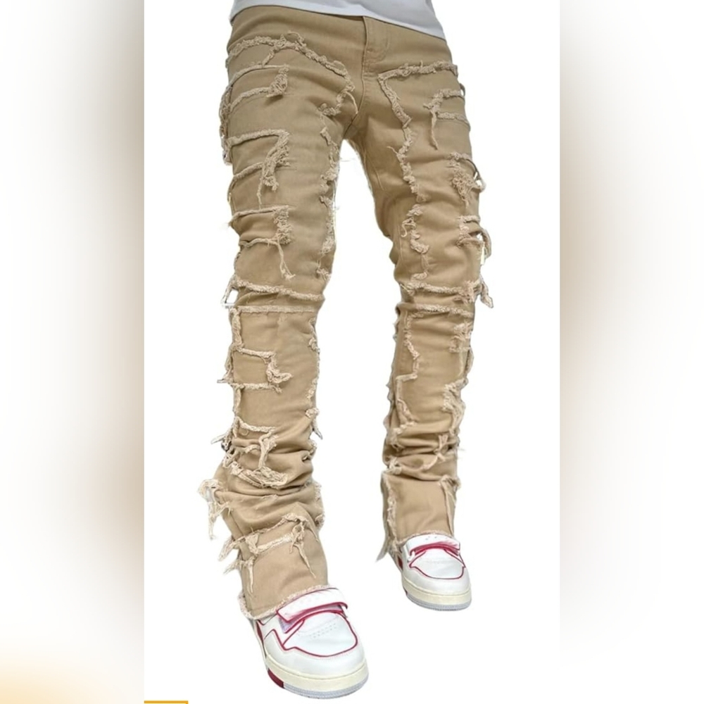 COOLMONAR Men's Ripped Distressed Destroyed Slim Fit Straight Leg Denim Jeans